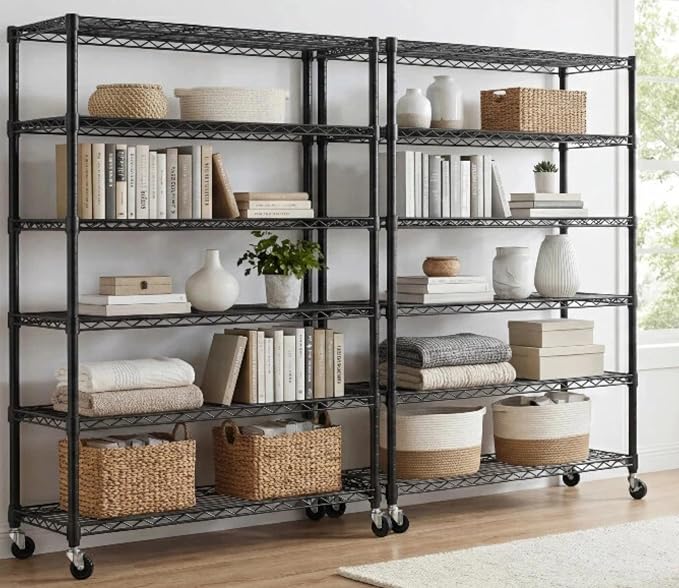 79''H Wire Shelving 1500lbs 6 Tier Storage Shelves with Wheels NSF Certified Heavy Duty Steel Metal Shelf Adjustable Rolling Rack Kitchen Garage Closet Pantry Laundry 36" Wx16 Dx79 H