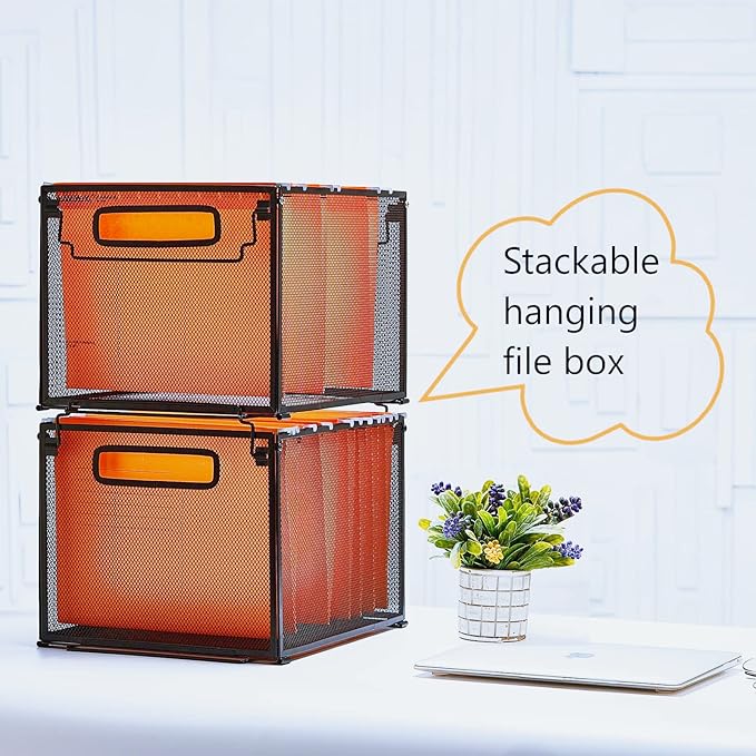 SETTFRFE 2 Pack File Organizer,Metal File Crates for Hanging Folders,Hanging Folder Organizer,Letter Size, Black