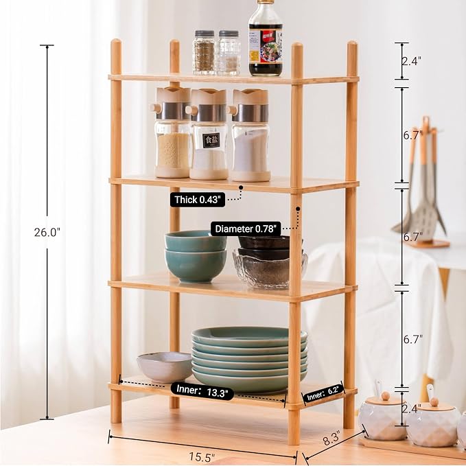 4-Tier Bamboo Coffee Bar Organizer,Coffee Bar Accessories, Mul-tifunctional Wooden Beaded Coffee Station Countertop Stand Shelf for Kitchen Home Office,Counter Riser Display Shelf for Top of Desk Home