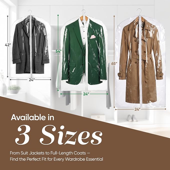 Handy Laundry Clear Vinyl Garment Bag - Protect Your Clothing While Traveling and Dust Free While Hanging in Your Closet. Ideal for Coats, Suits, Dresses or Gowns - Set of 2 (24 X 54 Inches)