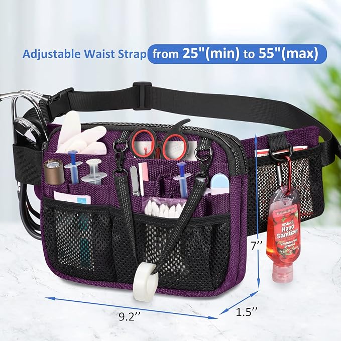 SITHON Nurse Fanny Pack with Tape Holder, Multi Compartment Medical Gear Pocket Nursing Organizer Belt Bag, Apron Hip Bag Utility Waist Pack for Stethoscopes Bandage Scissors Medical Supplies (Purple)