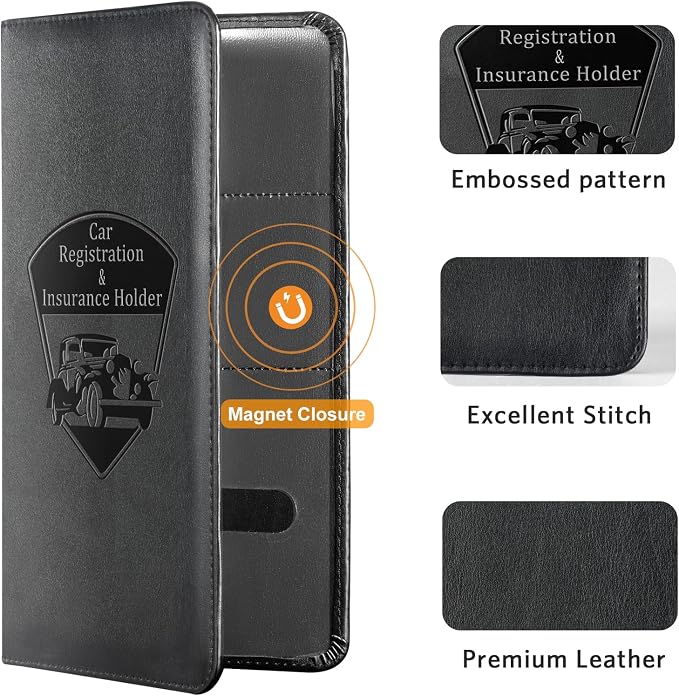 CoBak Car Registration and Insurance Holder | Vehicle Glove Box Organizer, Auto Truck Compartment Document Case with Magnetic Closure for Insurance & Driver License