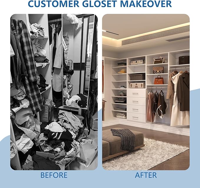 Modular Closet System, 49" Wide Closet Organizer System with Towers and Hanging, Wood Closet Tower Storage for Walk In Closets, Wall Mounted Wardrobe Organizer Kit System, Bedroom, White