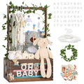Large Baby Shower Gifts Basket Wooden Crate, Personalized Wooden Letters Hangers New Born Baby Girl Boy Gifts Vine Decorations Closet with Adjustable Handle Pregnancy Gifts for New Mom Parents Brown