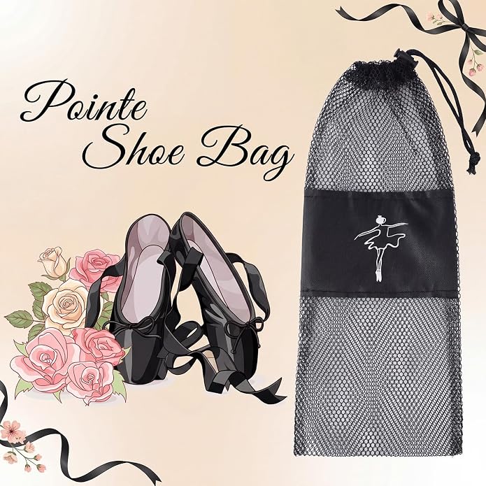 Shappy 4 Pcs Pointe Shoes Bag Mesh Dance Shoe Storage Ballet Accessories for Women Girls, Drawstring Pouch