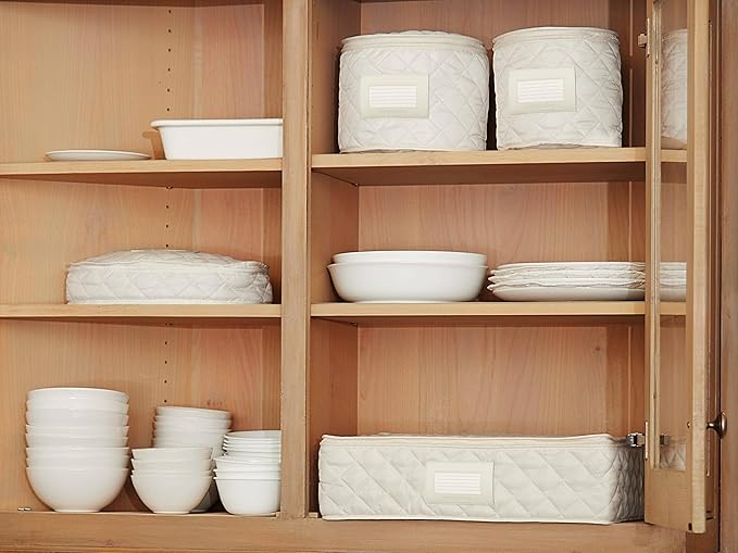 Covermates Keepsakes Quilted Dish Dividers – Set of Padded Plate Protectors for China & Dinnerware Storage, Scratch Protection, Machine Washable, Cream
