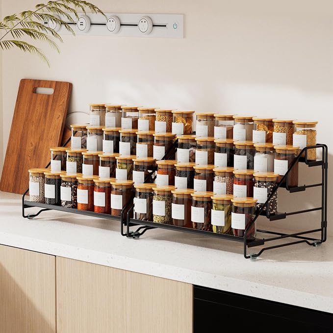 Jolitac 4-Tier Spice Rack Organizer, Depth Adjustable Step Shelf, Metal Spice Rack Perfect for Cabinet, Countertop & Pantry Storage | Enhances Kitchen Visibility and Organization | 2 Pack