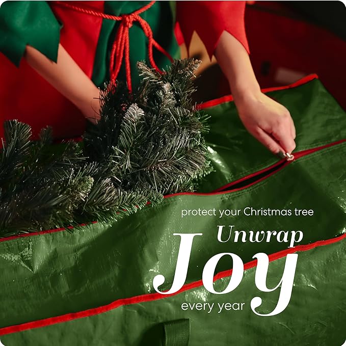 Christmas Tree Storage Bag - Stores 7.5 Foot Artificial Xmas Holiday Tree, Durable Waterproof Material, Zippered Bag, Carry Handles, Protects Against Dust, Insects and Moisture (Green)