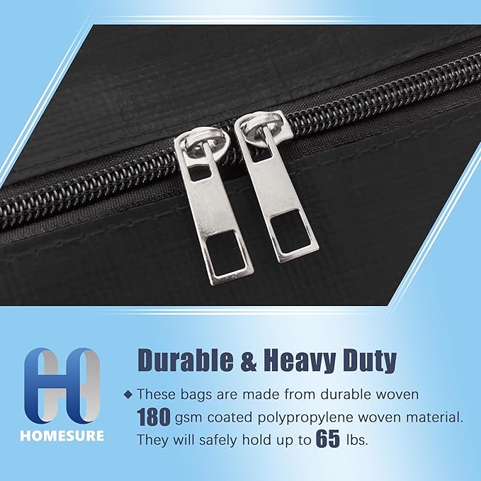 HOMESURE 4 Pack Large Strong Moving Bags with Zippers & Carrying Handles - Water-Resistant - Heavy Duty Storage Tote for Space Saving Moving Storage, Fold Flat, Alternative to Moving Box (Black)