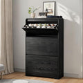Garvee Hidden Shoe Cabinet, Black | 3 Flip Drawers, Freestanding, For Entryway, Hallway, Foyer, Modern Design, Small Space