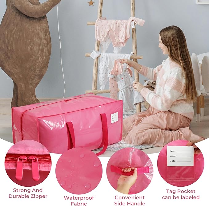 VTSVTS 6 Pack Extra Heavy Duty Large Moving Bags with Comfortable Handle & Strong Zipper,Storage Totes for Space Saving Moving Storage College Supplies Alternative to Moving Box,Pink