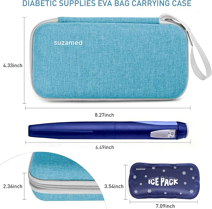 suzamed Insulin Cooler Travel Case,EVA Insulation Travel Medicine Kit with 2 Ice Packs for Diabetes Care,Insulin Pen and Other Diabetic Supplies(Sky Blue)