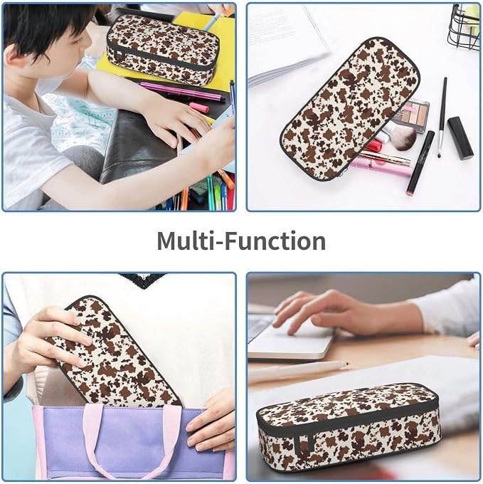 Cow Print Large Pencil Case for Girls Boys, Pencil Pouch Pen Bag Kids Teen | Big Capacity with Flip Top Zipper Stationery Organizer Storage Back to School Supplies for School Office College Student