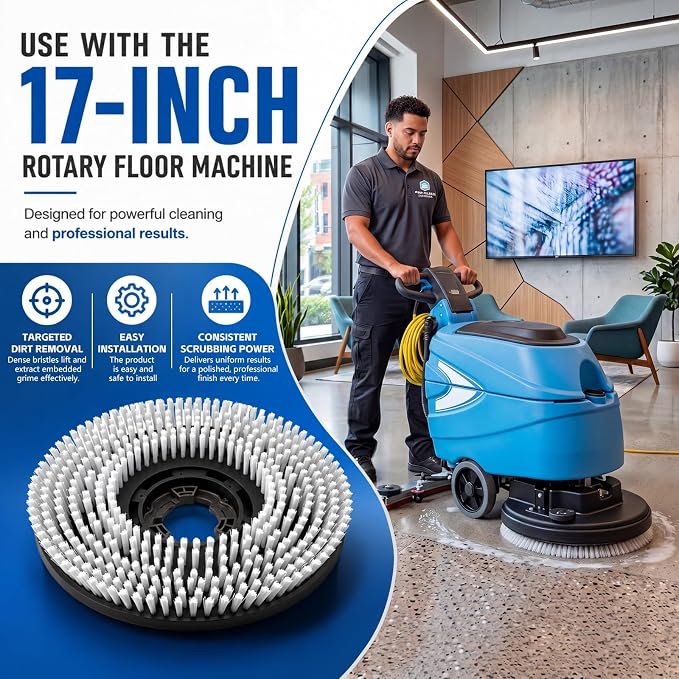 Floor Scrubbing Brush for 17 Inch Rotary Floor Machines,with Buckle | Commercial Stiff Nylon Bristle Brush Replacement for Stripping & Deep Cleaning Concrete, Tile, Marble, Garage