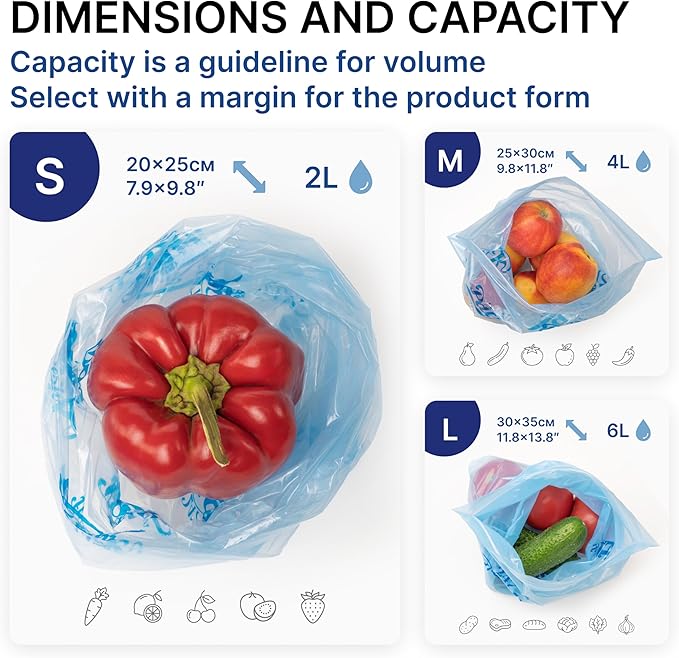 Freshpack 247 Produce Storage Bags Size L 12 x 14 Inches 1.5 Gallon 20 Pack Reusable Food Storage Bags With Zipper For Fruits Vegetables Meal Prep Lunch Pantry Use