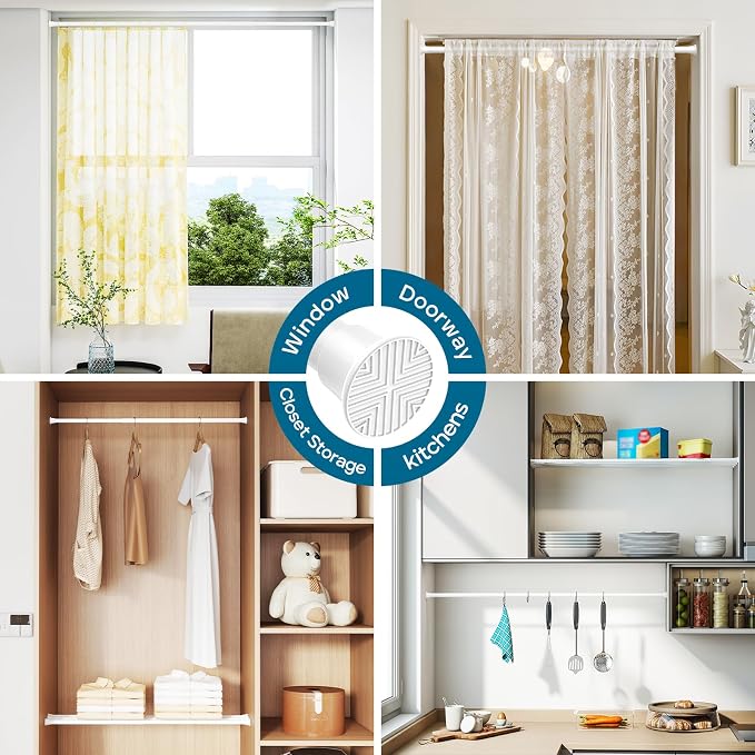 AIZESI 2 Pack 6-in-1 Adjustable Tension Curtain Rod 31-76 IN No Drill White | Spring Loaded Tension Rods for Windows, Showers and Closets, Secure No-Slip Hold Without Drilling or Wall Damage