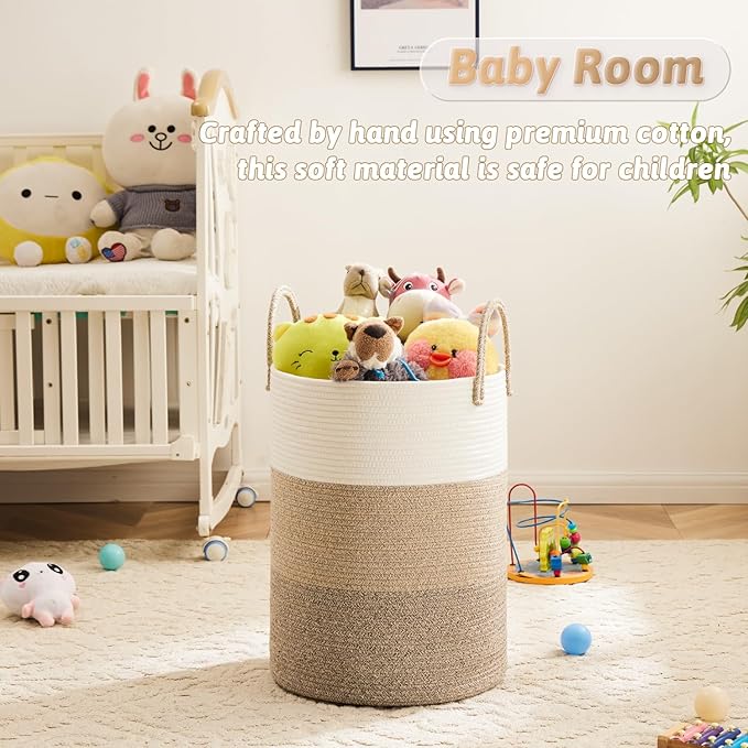 Artfeel Laundry Basket,Woven Cotton Rope Laundry Hamper,100L for Decorative Storage of Dirty Clothes,Toys and Blankets in Bathroom,Bedroom and Living Room