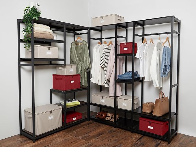 Covermates Keepsakes Zip-Top Storage Box Set, 3 Pack Heavy Duty Polyester Organizer Bins, Stackable Design, ID Window, Reinforced Handles, Closet Home Storage, Red Heather