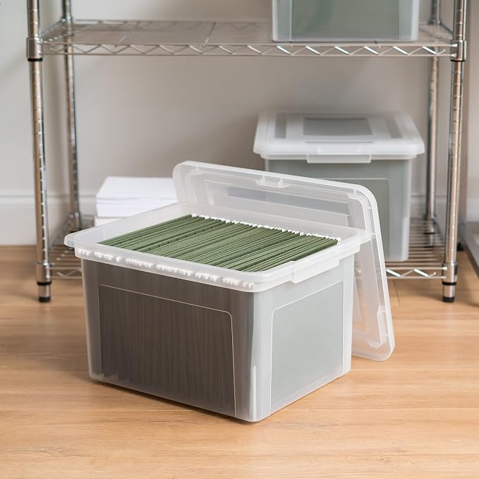 IRIS USA 35 Qt. Letter/Legal File Box with Latching Lid, Clear | Protect important documents, letter and legal files with secure storage for home offices, moving, and long-term organization