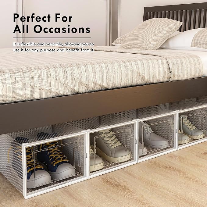 Clear Storage Bins, 6 Pack Stackable Plastic Shoe Boxes with Lids, Ideal for Closet Organization & Display (Medium)