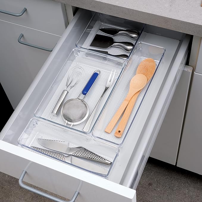 Oggi Clear Drawer Organizer - 3" X 12.5" - Ideal for Organizing Kitchen Drawers, Office, Desk, Silverware, Kitchen Utensils, Cosmetics and Bathrooms