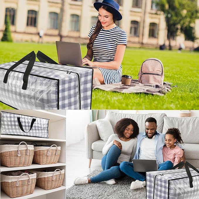 Clear Storage Bags with Zipper, Large Moving Bags Heavy Duty Extra Large, Plastic Storage Totes for Clothes, College dorm Packing Bag with Strong Handles