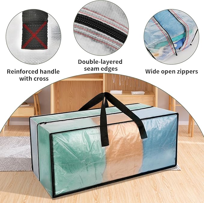 4 Pack Heavy Duty CLear Moving Bags, Large CLear Storage Bags for College Dorm Room Essentials, Alternative to Moving Boxes, Compatible with IKEA Frakta Cart