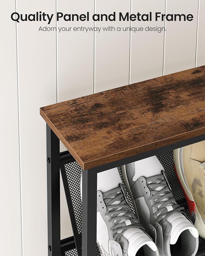 CHOEZON Shoe Rack, 4-Tier Slanted Shoe Storage Shelf, Narrow Shoe Rack for Entryway, Shoe Organizer with Adjustable Feet, Slim Shoe Shelf with Wooden Top and Metal Frame Rustic Brown and Black TXJ75BF