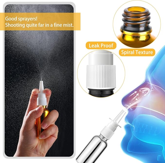 20 Pcs Nasal Spray Bottle, 30ML/1OZ 12 Pcs Bright Plating Gold Silvery Black Empty Refillable Glass Nose Spray Bottle with 4 Funnels and 4 Labels