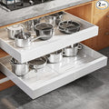 Seinloes 2 Pack Expandable (15.1"-26.3") Pull Out Cabinet Organizer 21" Deep With Raising Pad for Framed Cabinets,Upgrade 3 Slide Rails Slide Out Drawers,No Drill Roll Out Shelves Adhesive,White