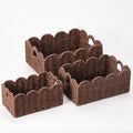 Scalloped Wicker Baskets, Set of 3 Hand-Woven Storage Baskets with Handles - Paper Rope Shelf Organizers & Decorative Baskets for Shelves, Closet, Bathroom (Brown）