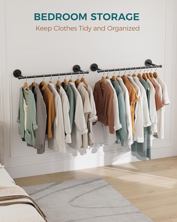 OROPY 33" Industrial Pipe Clothing Rack, Wall Mounted Clothes Rack 2 Pack | Closet Rods for Hanging Clothes, Multi-purpose Hanging Rod for Laundry Room, Bedroom and Closet Storage