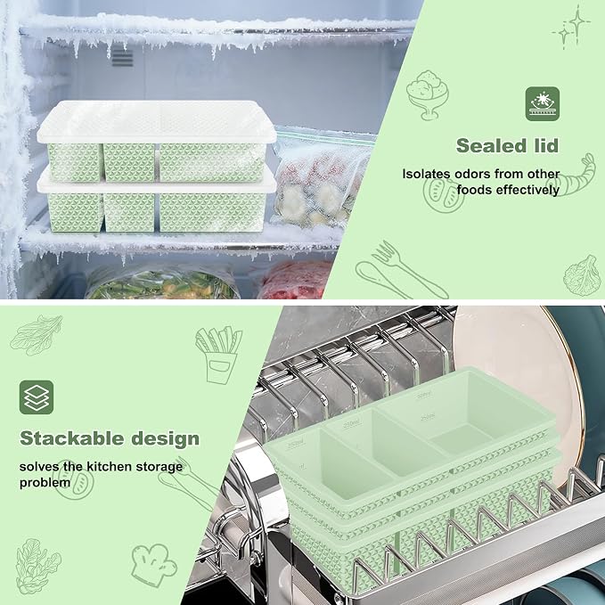 3 Pack - Silicone Freezer Trays with Lid, 1-Cup & 2 Cup Freezer Molds, Silicone Food Storage Containers for Meal Prep, Freezing Soup Sauce, Broth Leftovers