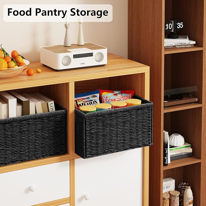 Vagusicc 2 Packs Large Wicker Storage Basket, Closet Storage Baskets Bins for Shelves, Decorative Collapsible Baskets for Organizing Clothes Toy Nursery Bathroom Organizers and Storage, Black