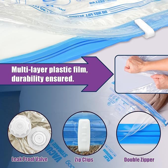 XXL Jumbo 47''X35'' Vacuum Storage Space Bags Extra Large for Blanket Bedding Comforters with Hand Pump (8 Pack)