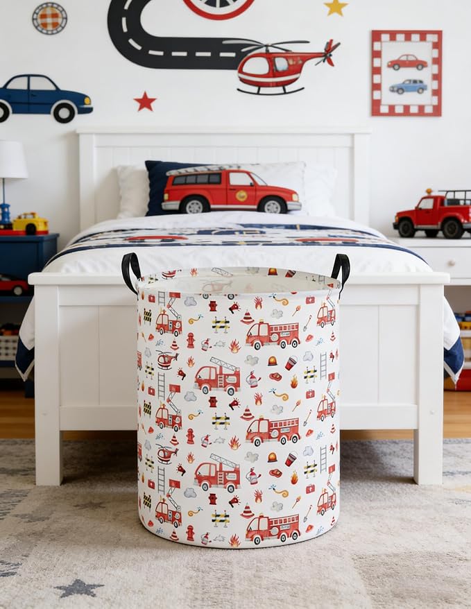Fire engine Laundry Hamper,Kids Storage Basket with Handles,Collapsible Fabric Storage Container,Nursery Hamper,Kids Laundry Basket,Toy,Home Organizer,Gift Baskets(Fire engine)