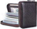 Suweibuke Genuine Leather Credit Card Holder Zipper Wallet RFID Blocking Secure Card Case ID Case Organizer (Classic Brown)