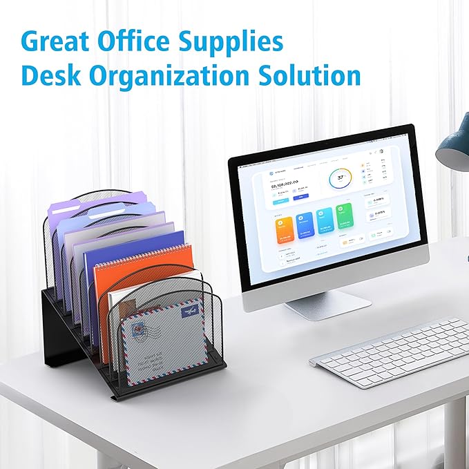 Inclined Desk File Organizer, 8-Section Upright Desk Organizer Standing File Sorter for Office Classroom Desktop Organization