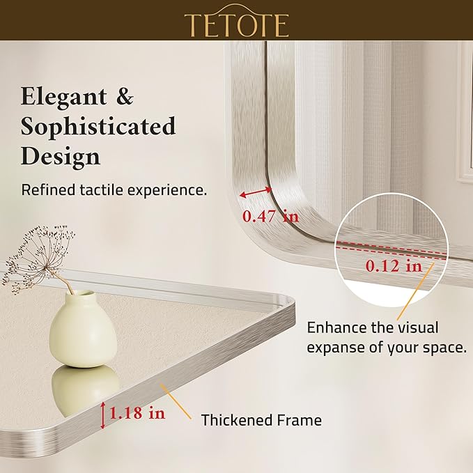 TETOTE Brushed Nickel Mirror 40 x 30 Inch for Bathroom Over Sink Metal Framed Mirror Modern Farmhouse for Living Room Entryway(Horizontal/Vertical)