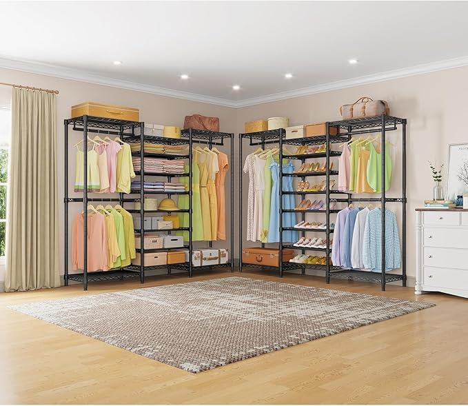 VIPEK S3 Heavy Duty Garment Rack Freestanding Clothes Rack Closet Storage Organizer Large Wardrobe with 8-Tier Shoe Rack, Hanging Rod, Adjustable Shelf, 68.9" L x 15.7" W x 76.4" H, Black