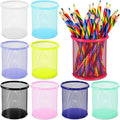 Pasimy 9 Pack Metal Pen Holder, Colorful Mini Pencil Cup Desktop Round Mesh Pencil Bucket Makeup Brush Organizer for Classroom School Office Stationery Supplies