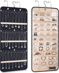 Hanging Jewelry Organizer, Double-Sided Necklace Holder with 43 Clear Pockets & 21 Hooks Jewelry Storage Roll with Hanger for Earrings, Necklaces, Rings on Closet, Wall, Door (33.1 x 14.2 Inch)