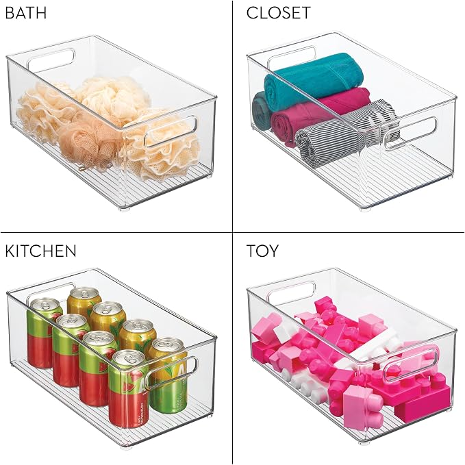 iDesign Stackable Fridge Bin, Set of 2, Clear | Kitchen Storage Bin, For Pantry, Cabinets, or Fridge