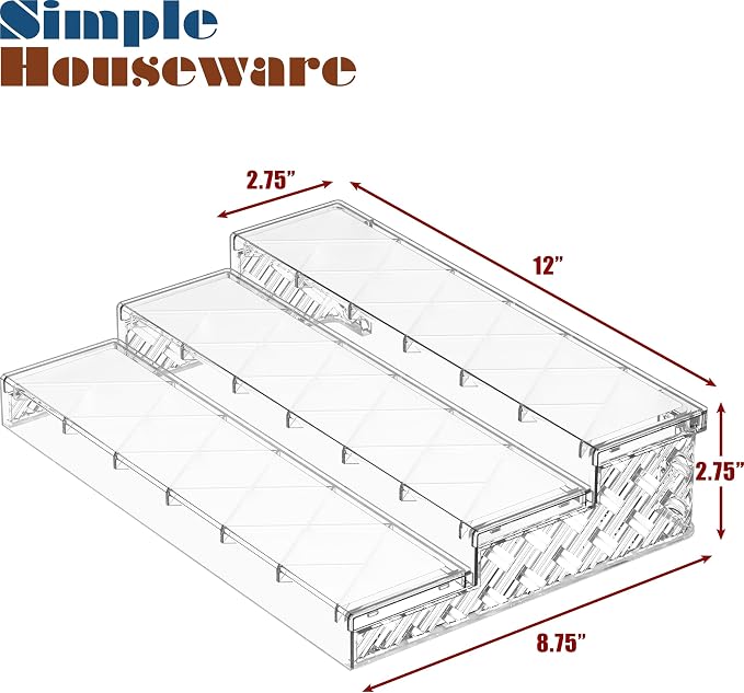Simple Houseware 3-Tier Spice Shelf Display Organizer, Clear, 2 Packs
