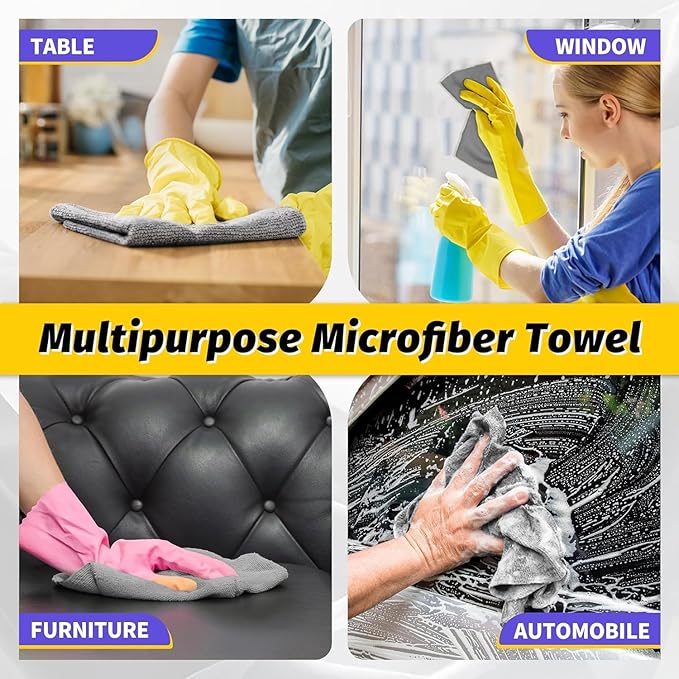 HOMERHYME Microfiber Cleaning Cloth, 100 Pack Cleaning Rags Microfiber Towel Bulk Absorbent Lint-Free WashCloths, All-Purpose Towels for Cars, Shop, Automotive, Garage, Home Kitchen 11.5"*11.5", Grey