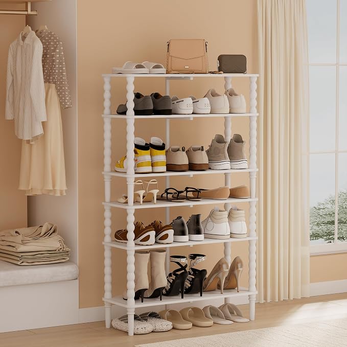 Veegle Shoe Rack,3 Tier Shoe Organizer Shelves,End Side Table,White | Solid Wood Legs for Closet, Entryway, Garage & Corridor, Easy Assembly