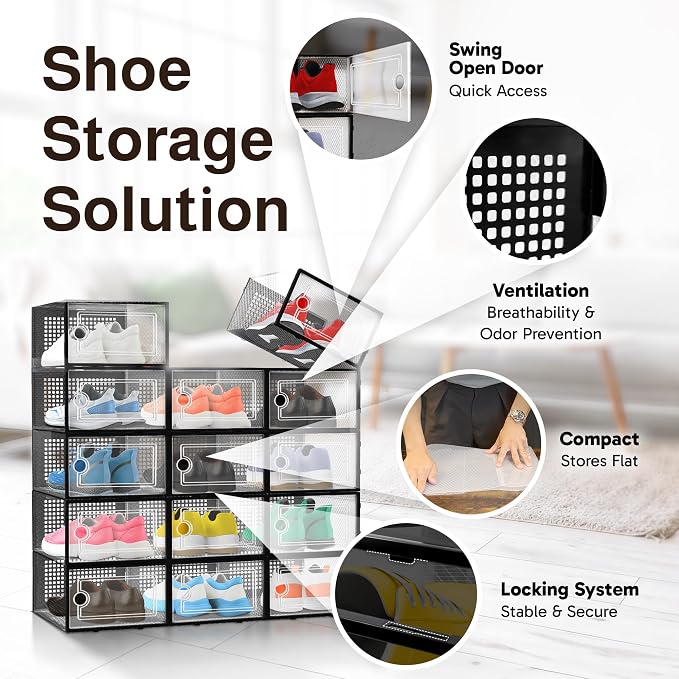 Reli. Shoe Box 14 Pack | Clear Storage Shoe Box Stackable & Compact
