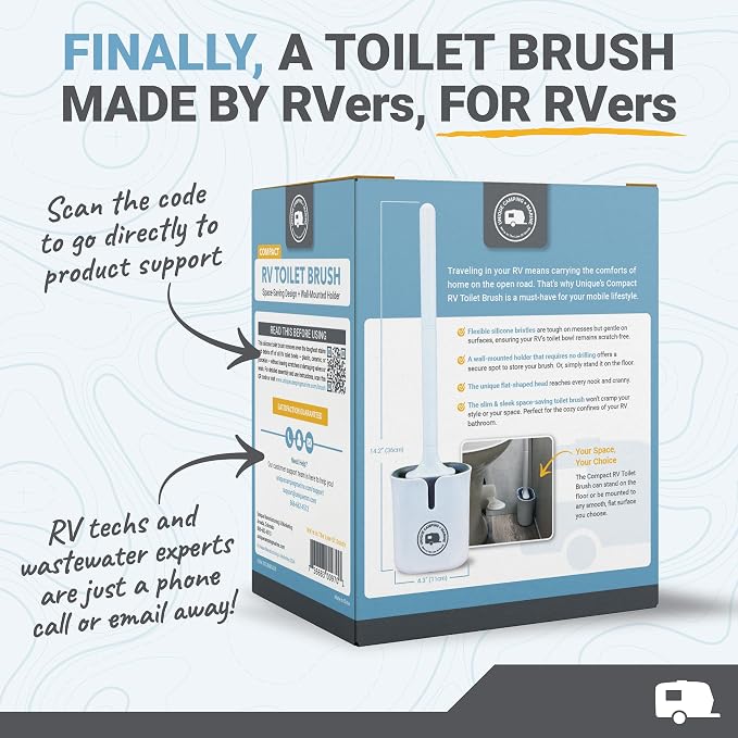 Unique RV Silicone Toilet Bowl Brush with Holder, 2-Pack | Wall-mount no-drip holder; non-scratch bristles help clean RV & camper toilet bowls & conserve bathroom space