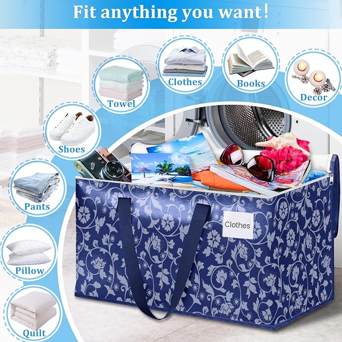 HomeHacks Moving Bags, Extra Large Size Moving Boxes, Heavy Duty Luggage Bags with Smooth Zipper and Sturdy Handles, Large Capacity & Easy Loading Storage Totes for Space Saver 100L, 4-Pack, Blue