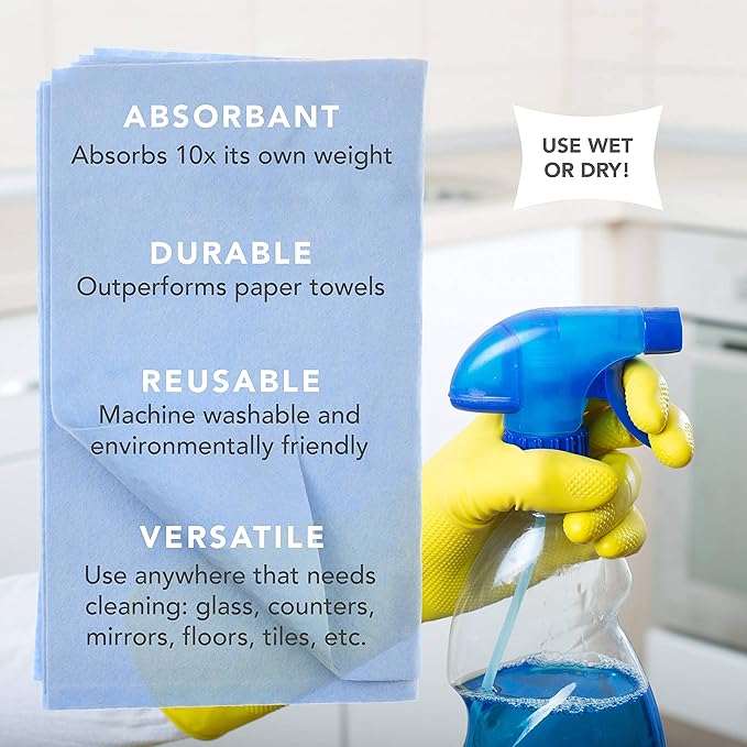 Kitchen and Bath Amazing Wipes-Absorbent and Reusable Cloth for Washing,Drying,Wiping in The Bathroom or Cuisine Surfaces|Cleaning Sink,Tiles,Bathtub,Walls,Mirror Or Floors (1 Pack-4 Wipes, Blue)